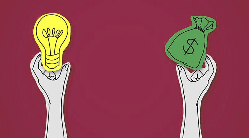 Illustrative icon of a lightbulb and money bag, signifying business consulting and financial solutions.